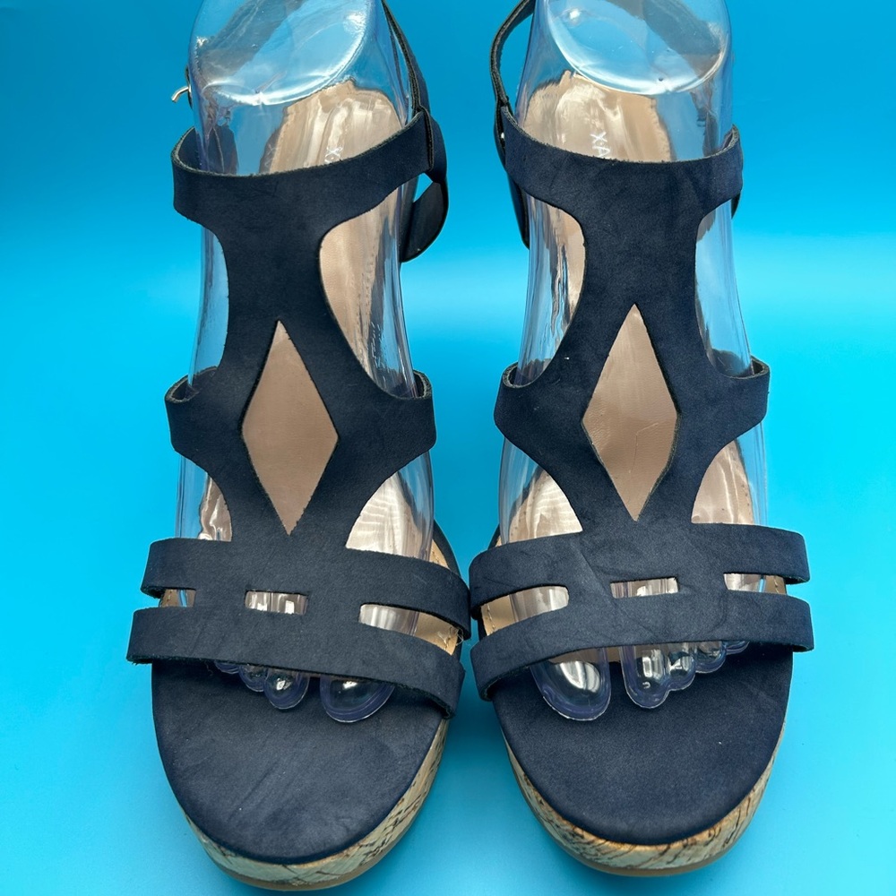 X-Appeal Women’s Cork Wedge Heel Faux Suede Sandals Size 10